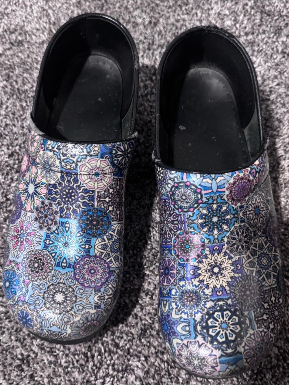 Dansko Multicolor Floral Mosaic Clogs - Blue, Purple, Black